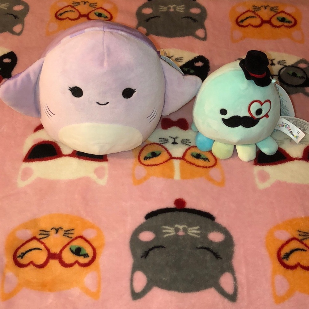 New Squishmallows Pastel Purple Stingrays & Mint Green Octopus Plush Duo